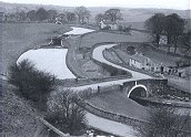 Greenberfield locks showing an iceboat in the pool below the top lock.