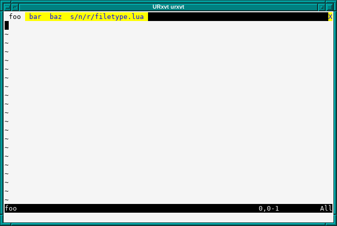 A terminal showing neovim with four tabs