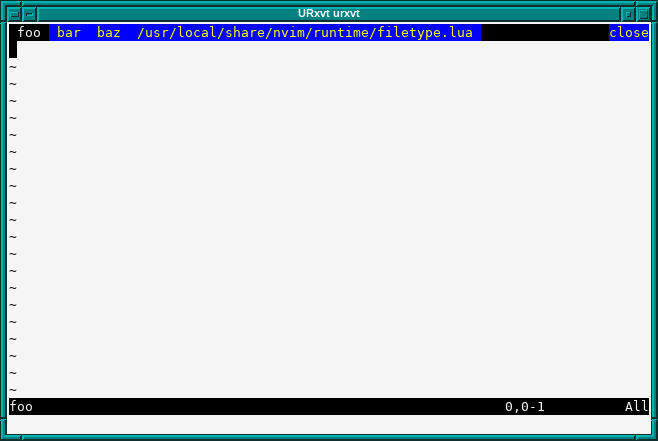 A terminal showing neovim with four tabs