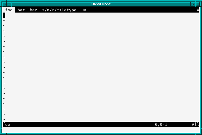 A terminal showing neovim with four tabs