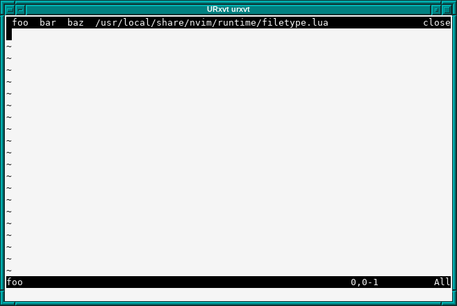 A terminal showing nvim with four tabs