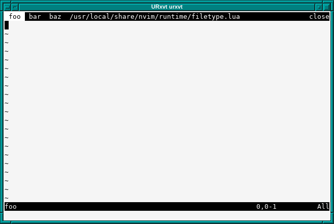 A terminal showing neovim with four tabs