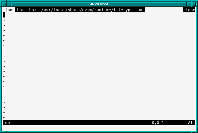 A terminal showing neovim with four tabs